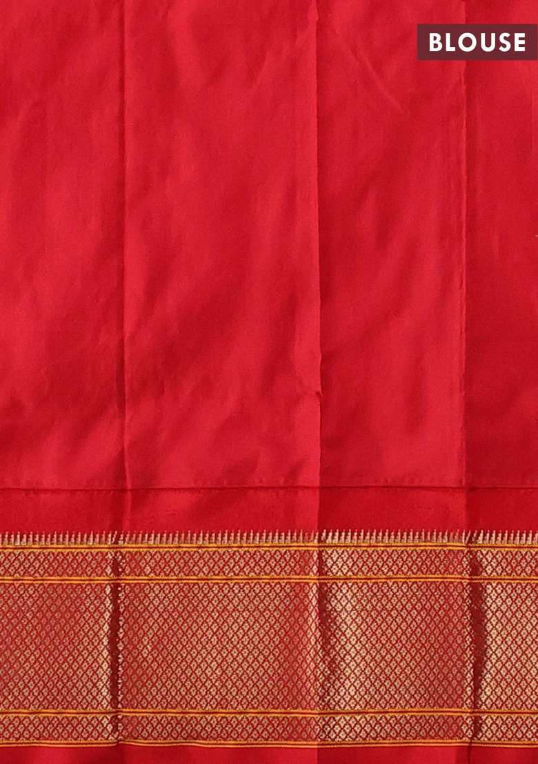 Lime Green Red Pure Paithani Silk Saree With Traditional Woven Design For Women - Indya