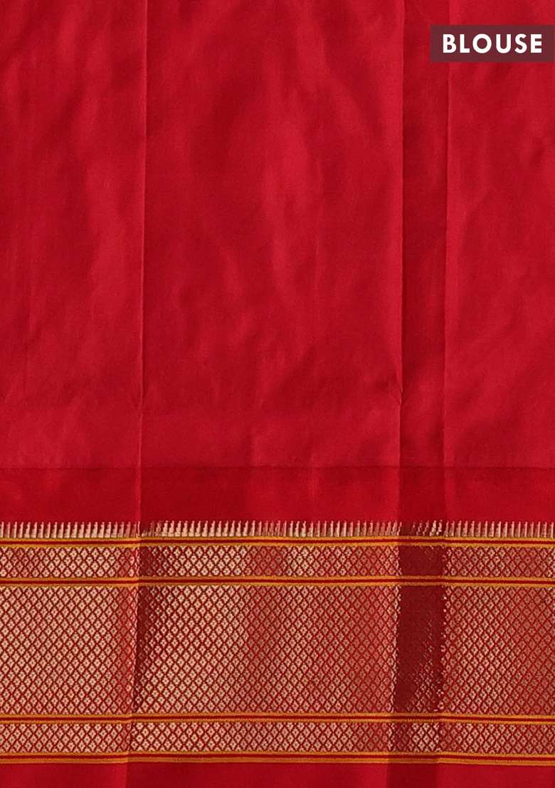 Teal Blue Red Pure Paithani Silk Saree With Traditional Woven Design For Women - Indya
