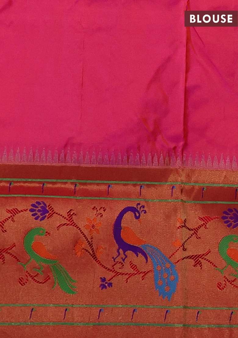 Pink Red Pure Paithani Silk Saree With Traditional Woven Design For Women - Indya