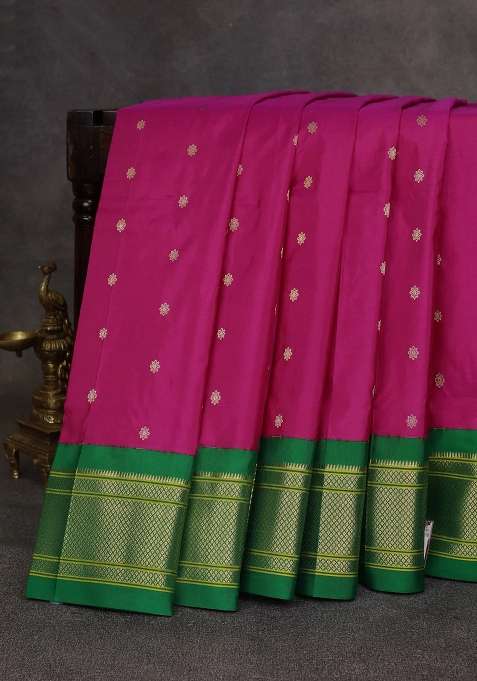 Pink Green Pure Paithani Silk Saree With Traditional Woven Design For Women