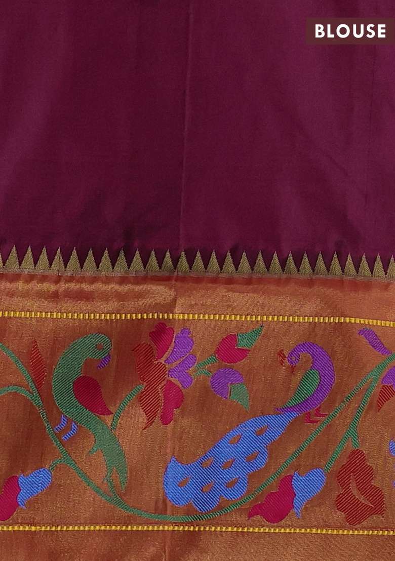 Wine Red Pure Paithani Silk Saree With Traditional Woven Design For Women - Indya