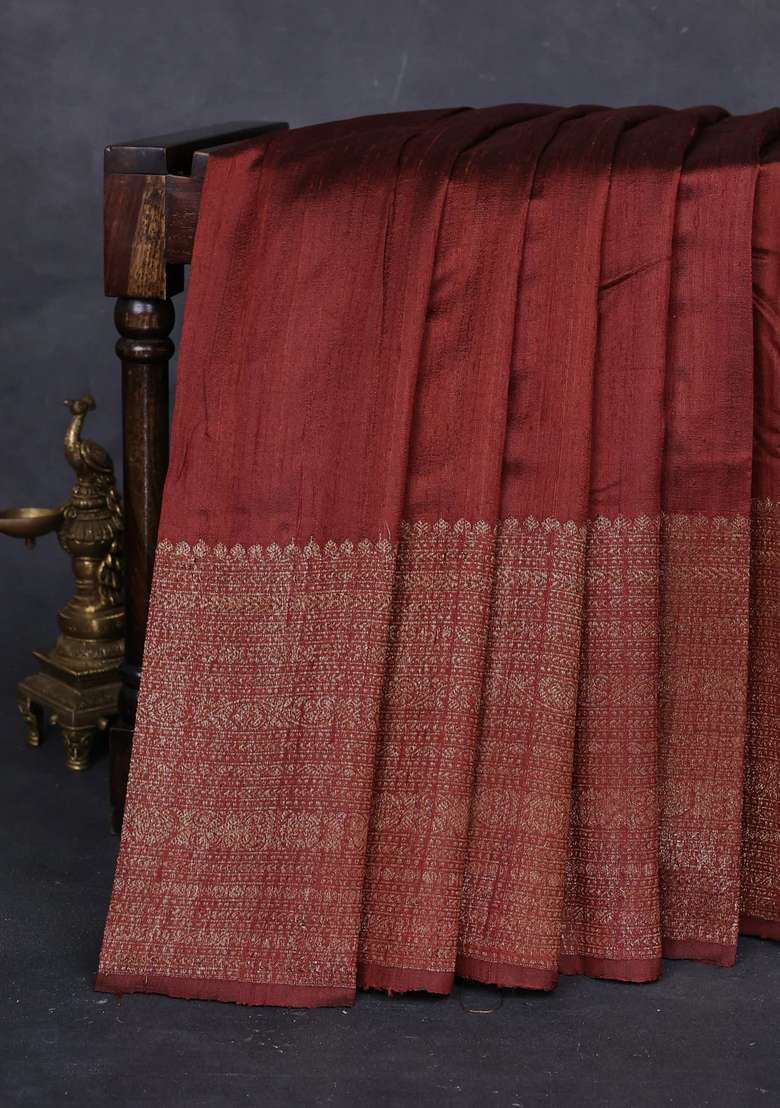 Brown Pink Banarasi Raw Silk Saree Buttas With Buttas And Brocade Design For Women - Indya