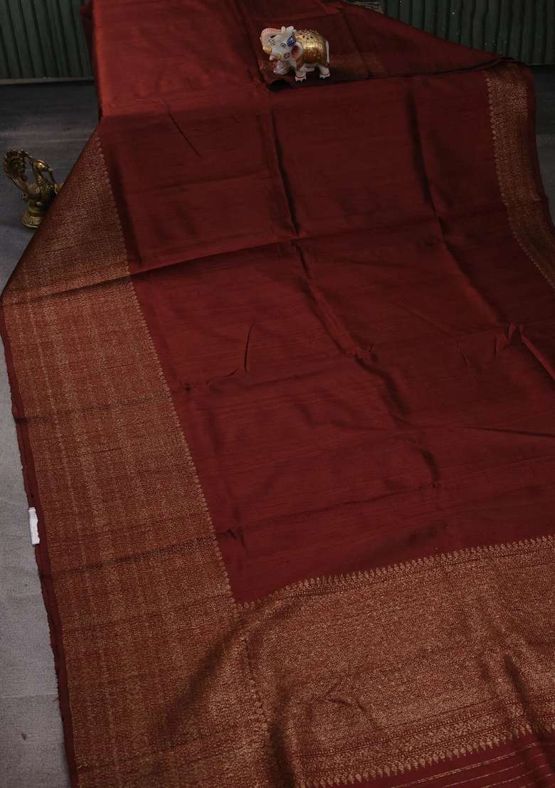 Brown Pink Banarasi Raw Silk Saree Buttas With Buttas And Brocade Design For Women - Indya