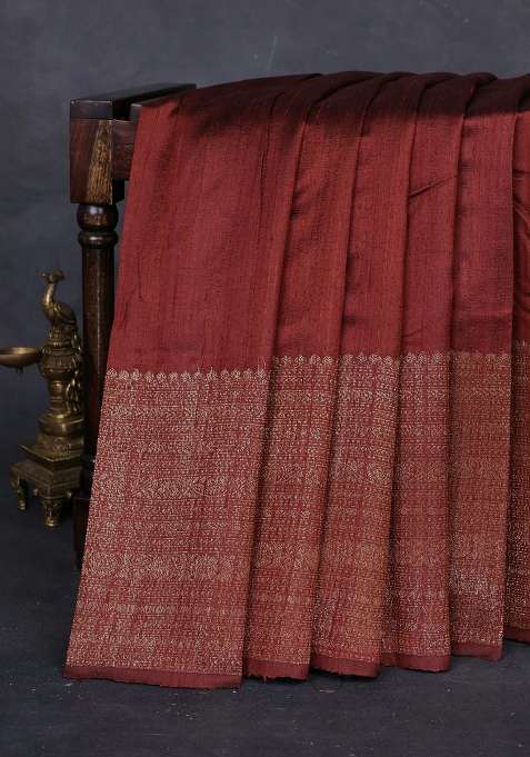Brown Pink Banarasi Raw Silk Saree Buttas With Buttas And Brocade Design For Women