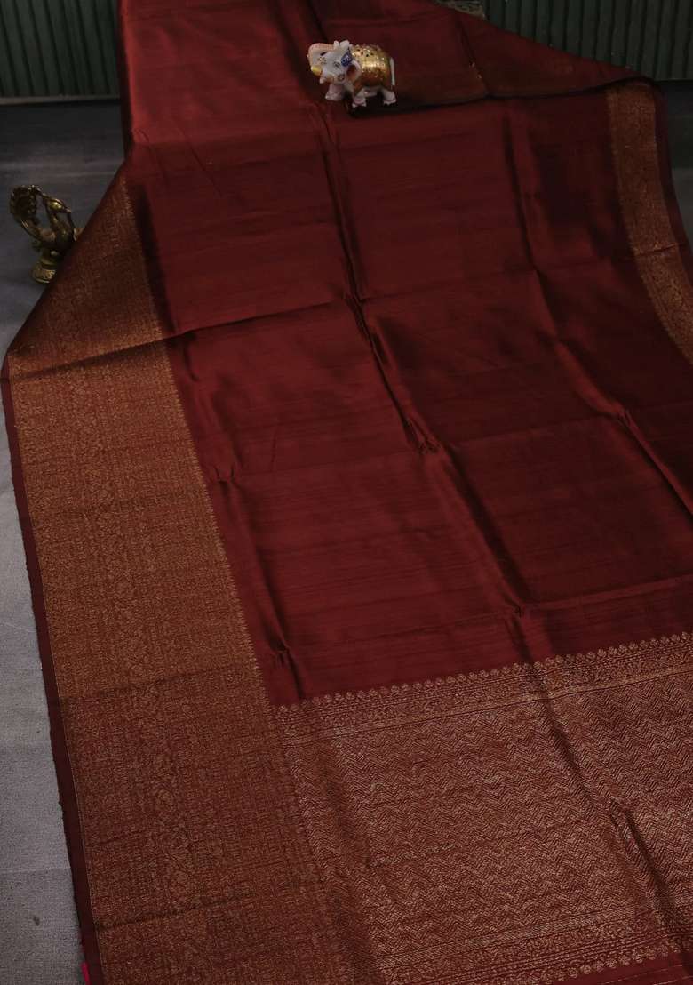 Brown Pink Banarasi Raw Silk Saree Buttas With Buttas And Brocade Design For Women - Indya