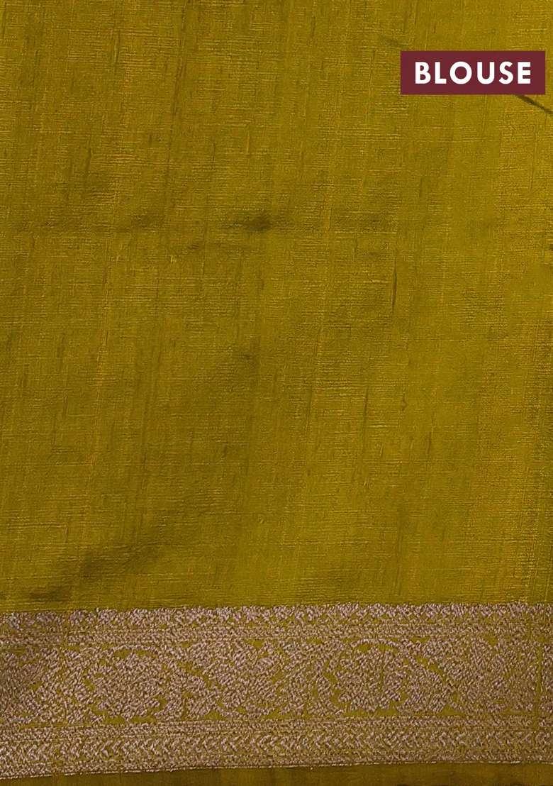 Lime Green Banarasi Raw Silk Saree Buttas With Buttas And Brocade Design For Women - Indya