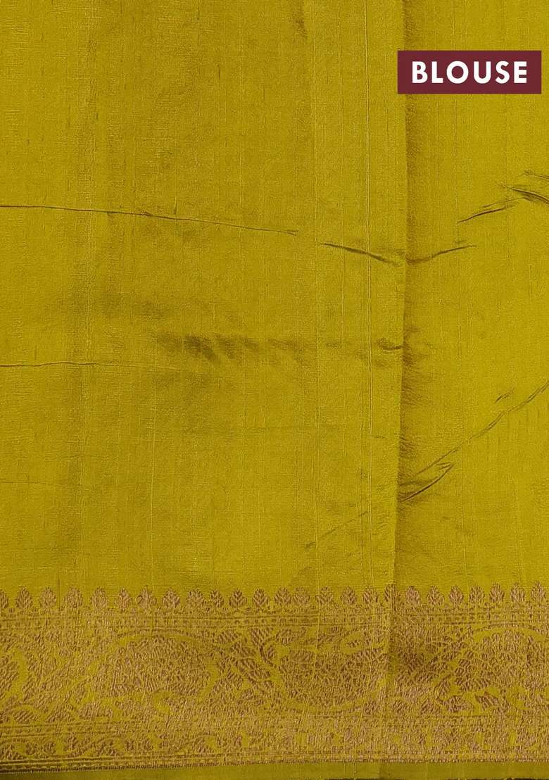 Lime Green Banarasi Raw Silk Saree Buttas With Buttas And Brocade Design For Women - Indya
