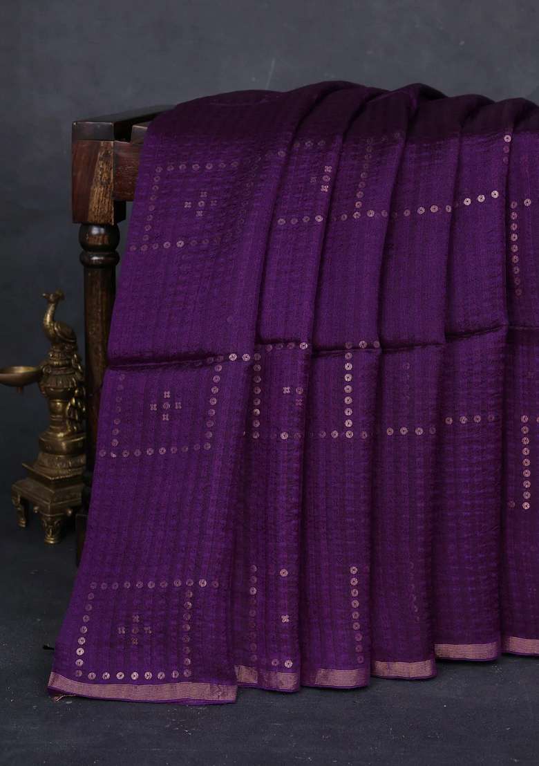 Purple Matka Tussar Silk Sequences Saree With Traditional Woven Design For Women - Indya