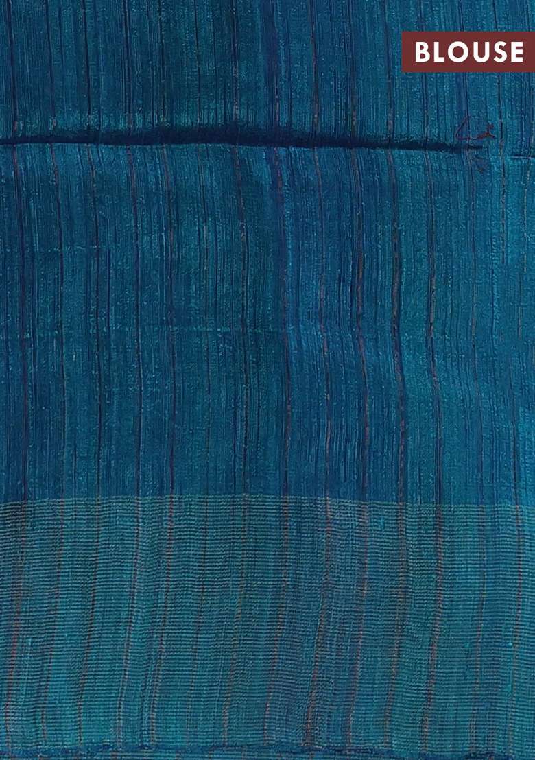 Peacock Green Peacock Blue Matka Tussar Silk Coin Butta Saree With Buttas And Brocade Design For Women - Indya