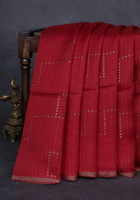 Red Matka Tussar Silk Sequences Saree With Traditional Woven Design For Women