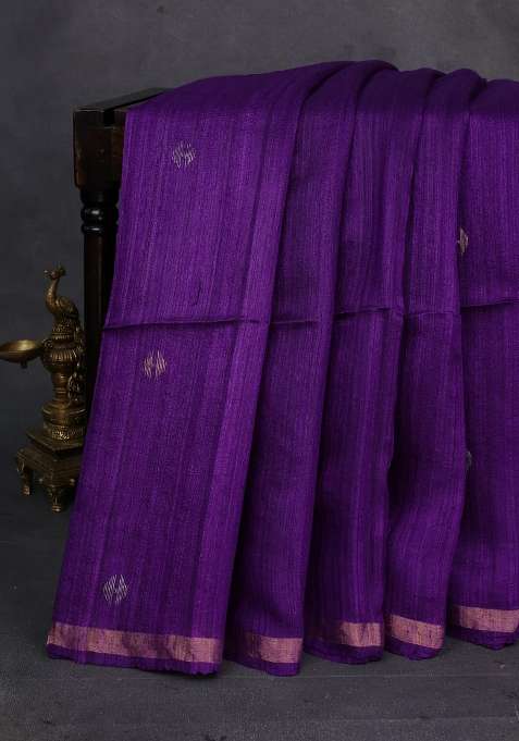 Purple Matka Tussar Silk Buttas Saree With Buttas And Brocade Design For Women