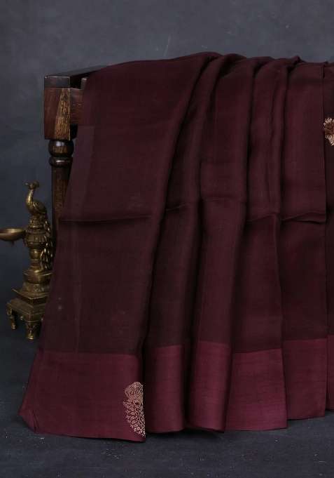 Wine Matka Tussar Silk Buttas Saree With Buttas And Brocade Design For Women