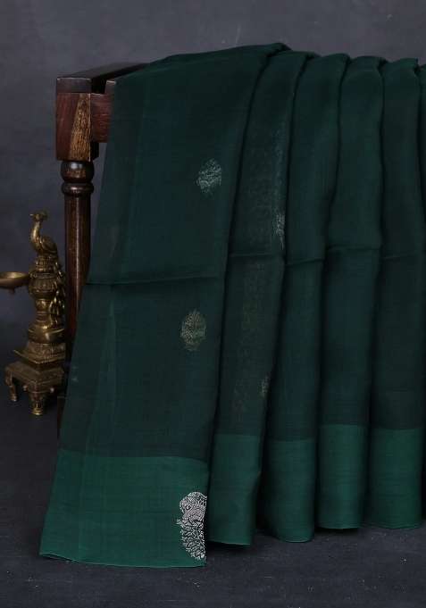 Green Matka Tussar Silk Buttas Saree With Buttas And Brocade Design For Women