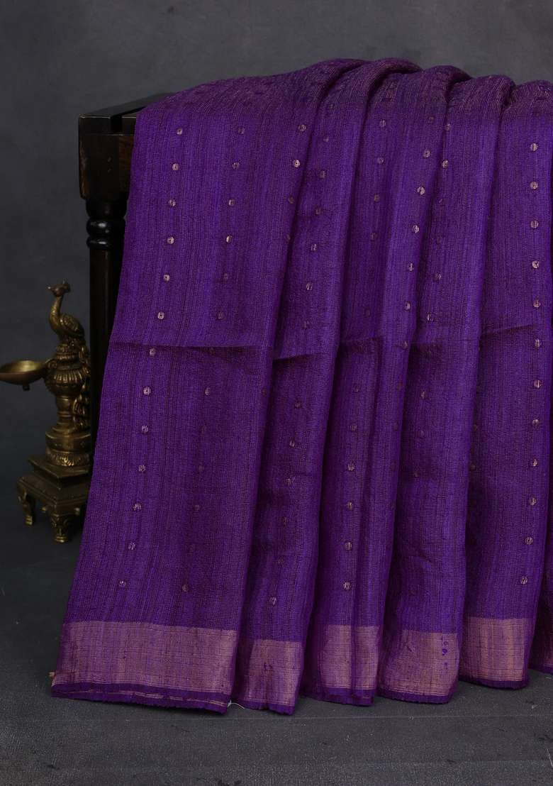 Purple Matka Tussar Silk Sequences Saree With Traditional Woven Design For Women - Indya