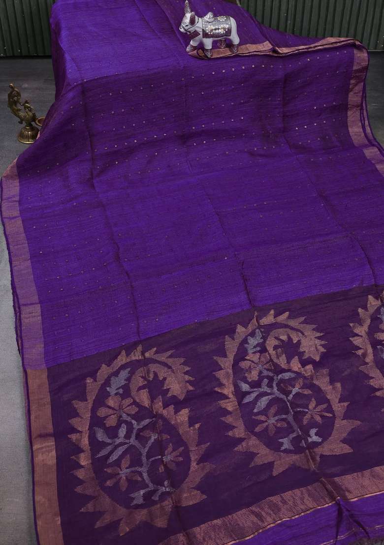 Purple Matka Tussar Silk Sequences Saree With Traditional Woven Design For Women - Indya