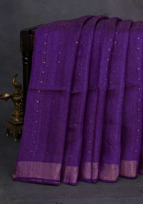 Purple Matka Tussar Silk Sequences Saree With Traditional Woven Design For Women