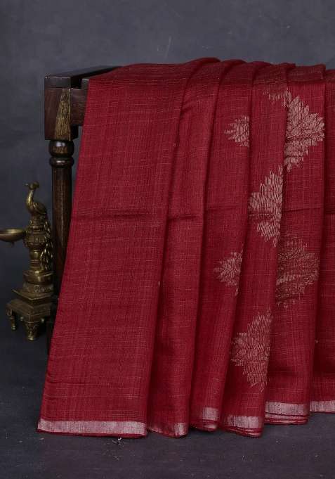 Red Matka Tussar Silk Buttas Saree With Buttas And Brocade Design For Women