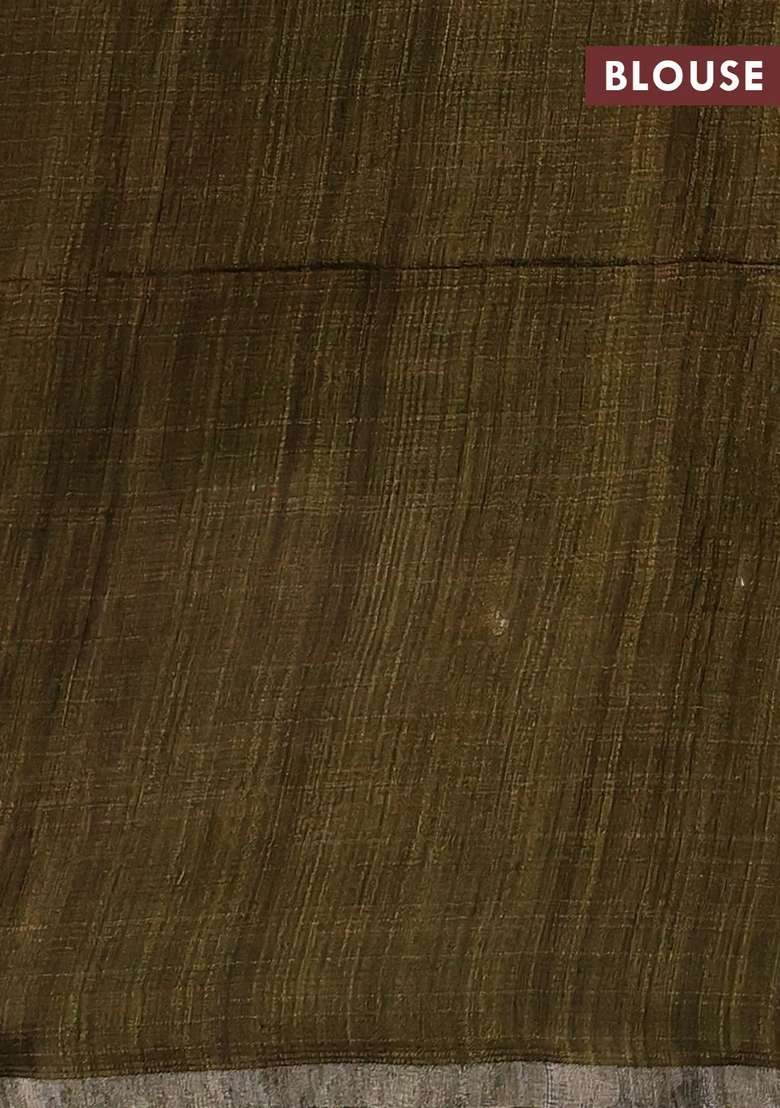 Olive Green Matka Tussar Silk Buttas Saree With Buttas And Brocade Design For Women - Indya