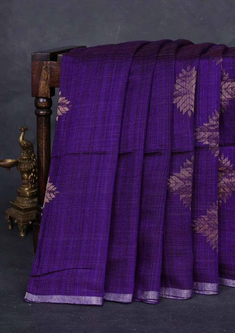 Purple Matka Tussar Silk Buttas Saree With Buttas And Brocade Design For Women - Indya