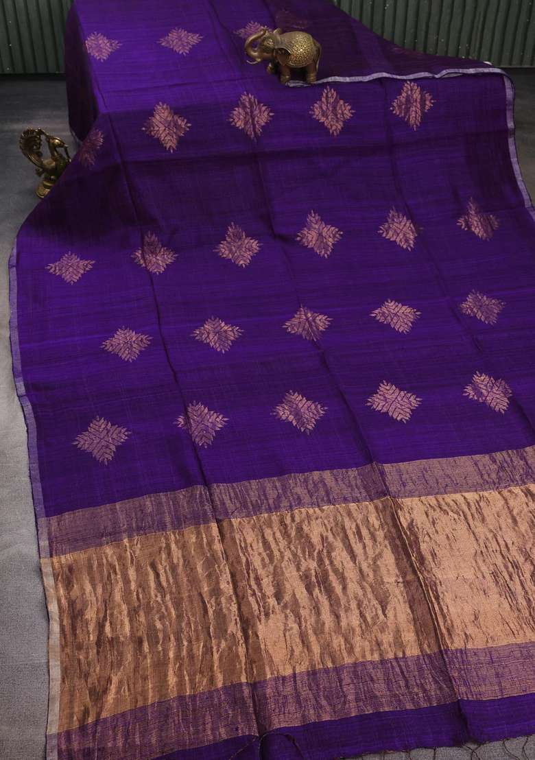 Purple Matka Tussar Silk Buttas Saree With Buttas And Brocade Design For Women - Indya