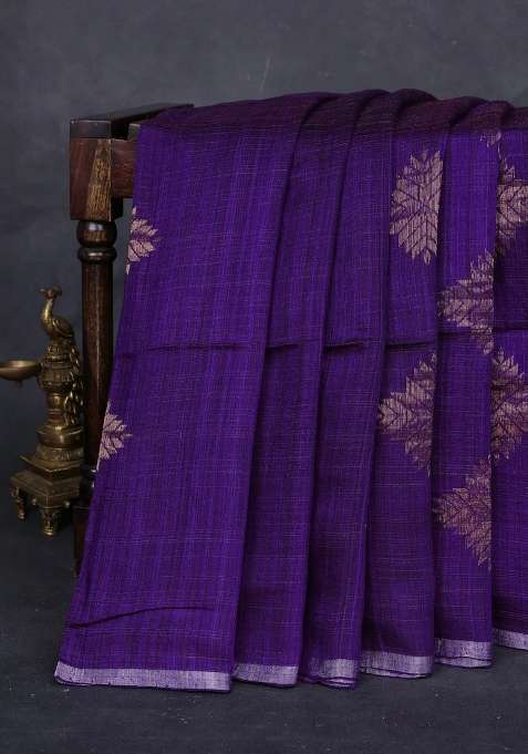 Purple Matka Tussar Silk Buttas Saree With Buttas And Brocade Design For Women