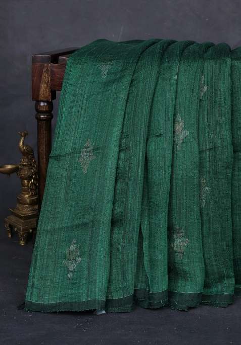 Green Matka Tussar Silk Buttas Saree With Buttas And Brocade Design For Women