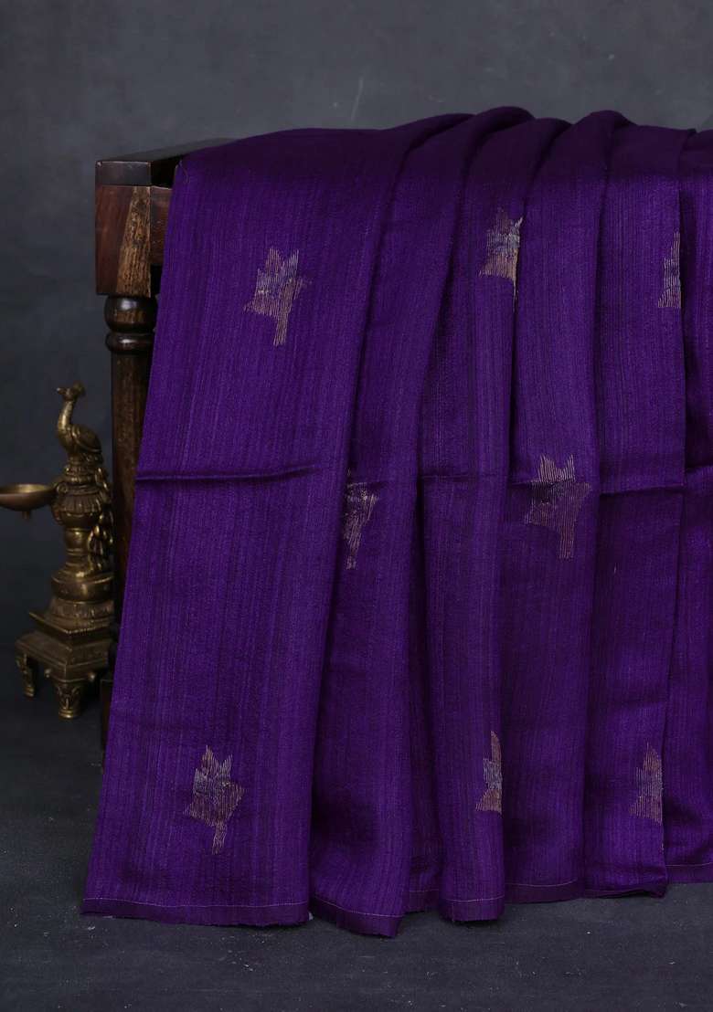 Purple Matka Tussar Silk Buttas Saree With Buttas And Brocade Design For Women - Indya