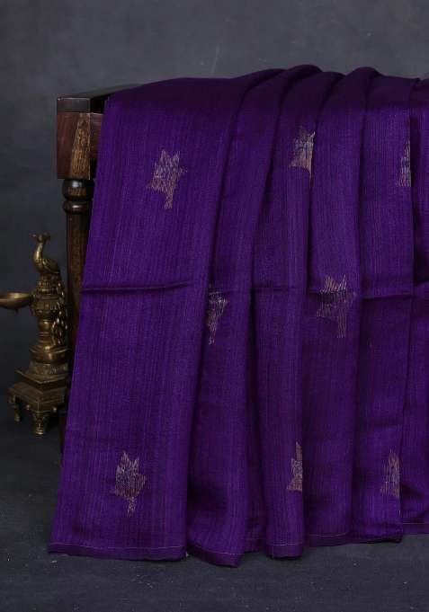 Purple Matka Tussar Silk Buttas Saree With Buttas And Brocade Design For Women