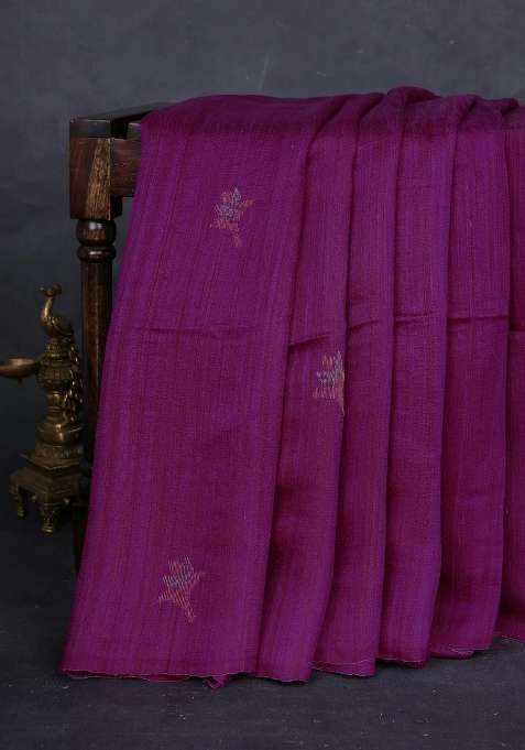 Magenta Pink Matka Tussar Silk Buttas Saree With Buttas And Brocade Design For Women