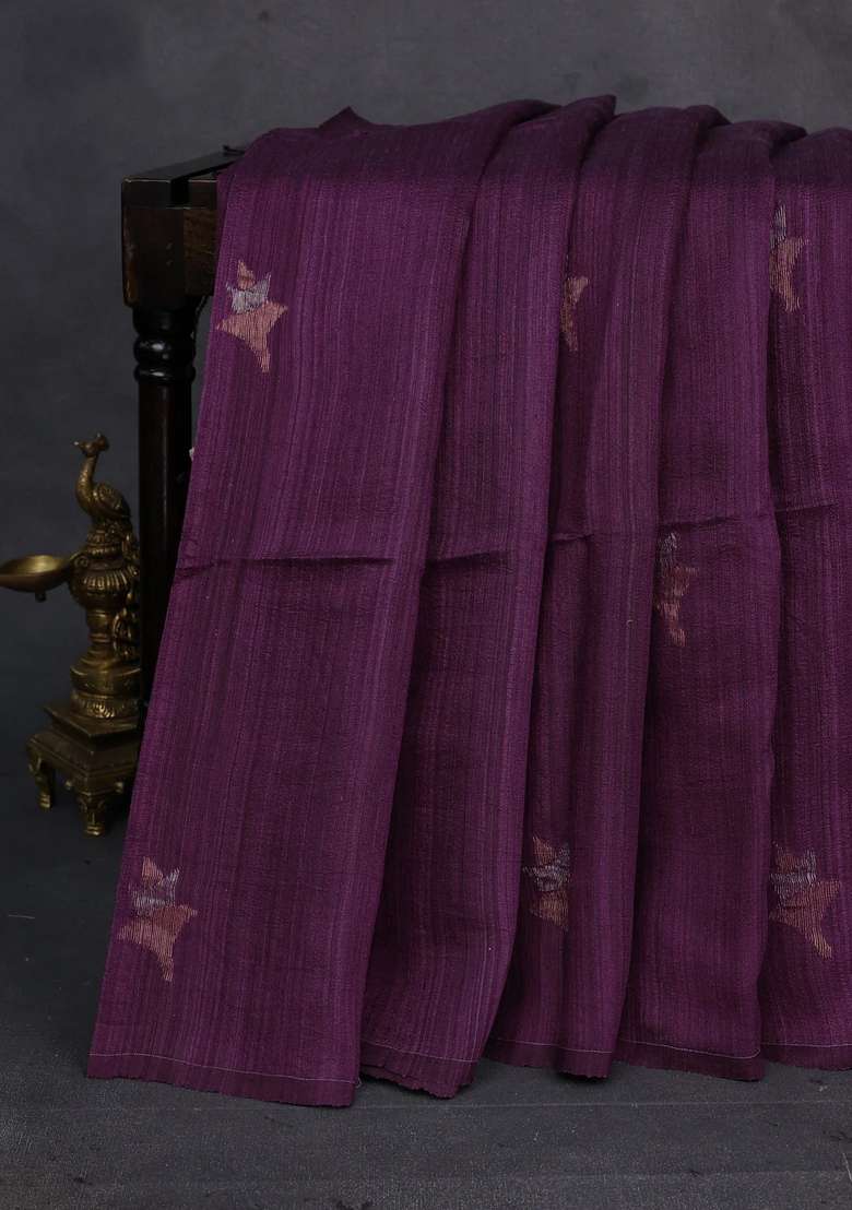 Wine Matka Tussar Silk Buttas Saree With Buttas And Brocade Design For Women - Indya