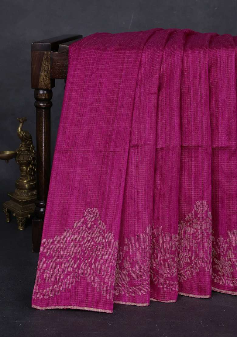 Pink Matka Tussar Silk Vairaosi Saree With Traditional Woven Design For Women - Indya