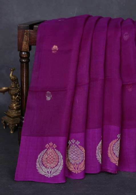 Magenta Pink Matka Tussar Silk Buttas Saree With Buttas And Brocade Design For Women