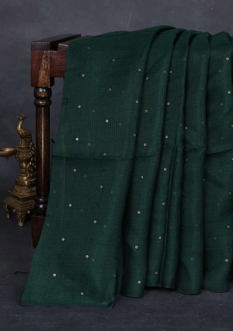Green Matka Tussar Silk Sequences Saree With Traditional Woven Design For Women - Indya