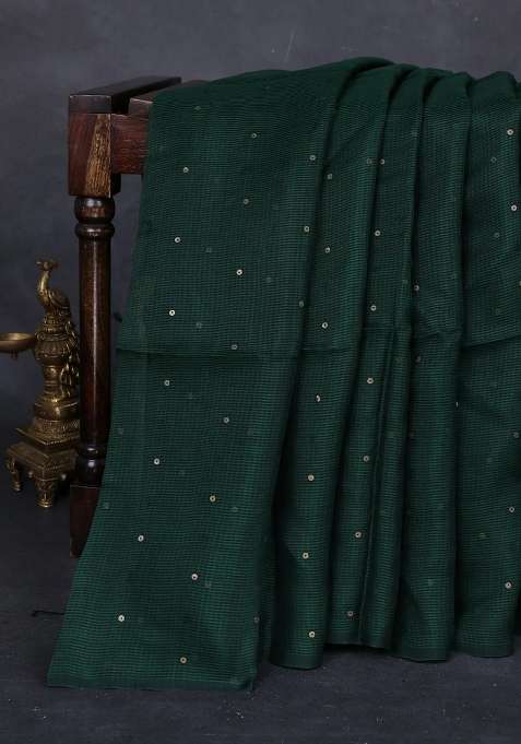 Green Matka Tussar Silk Sequences Saree With Traditional Woven Design For Women