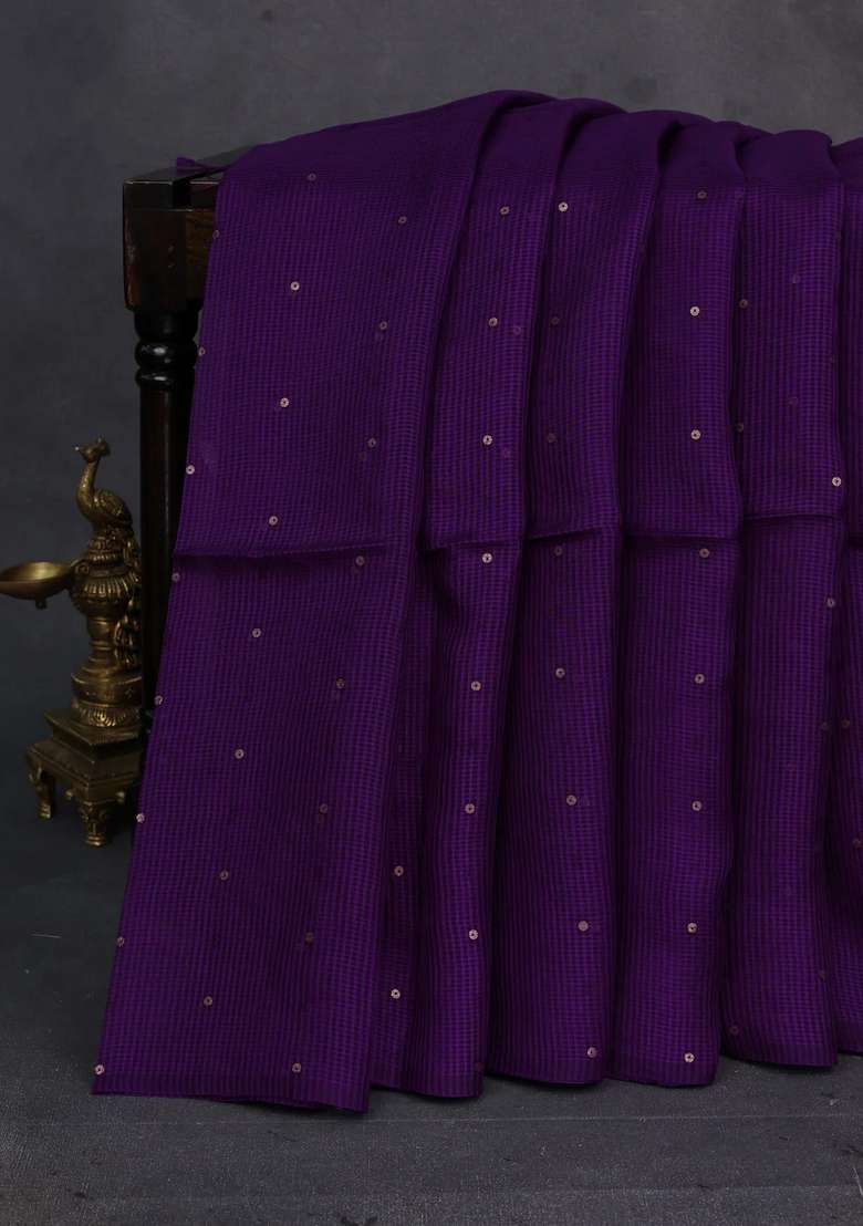 Purple Matka Tussar Silk Sequences Saree With Traditional Woven Design For Women - Indya