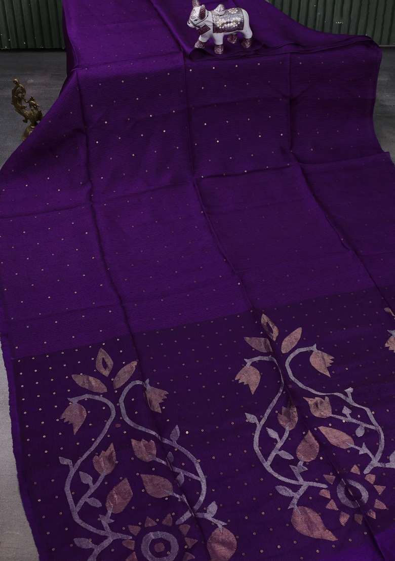Purple Matka Tussar Silk Sequences Saree With Traditional Woven Design For Women - Indya