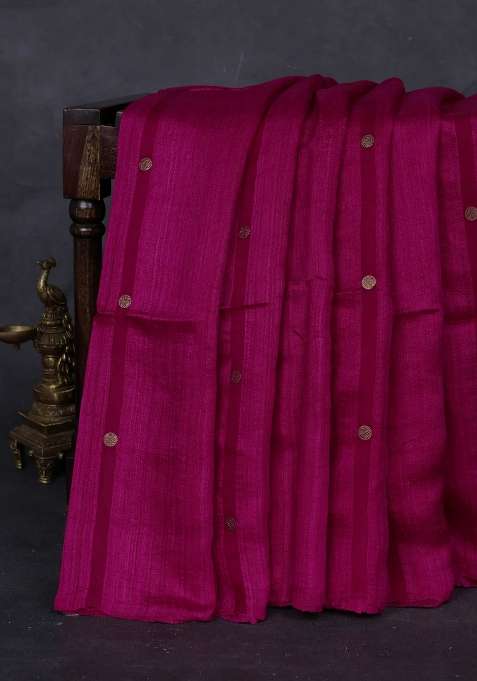 Pink Matka Tussar Silk Coin Butta Saree With Buttas And Brocade Design For Women
