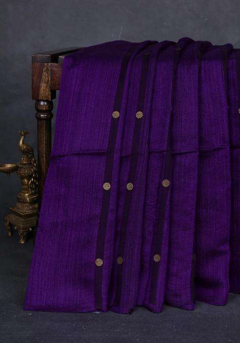Purple Matka Tussar Silk Coin Butta Saree With Buttas And Brocade Design For Women