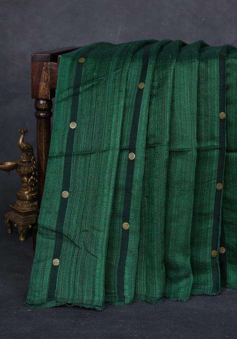 Green Matka Tussar Silk Coin Butta Saree With Buttas And Brocade Design For Women