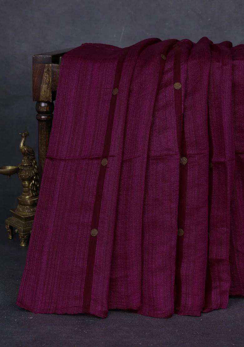 Magenta Pink Matka Tussar Silk Coin Butta Saree With Buttas And Brocade Design For Women - Indya