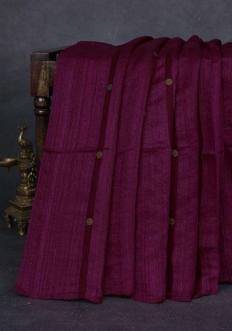 Magenta Pink Matka Tussar Silk Coin Butta Saree With Buttas And Brocade Design For Women