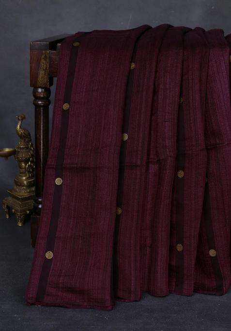 Wine Matka Tussar Silk Coin Butta Saree With Buttas And Brocade Design For Women