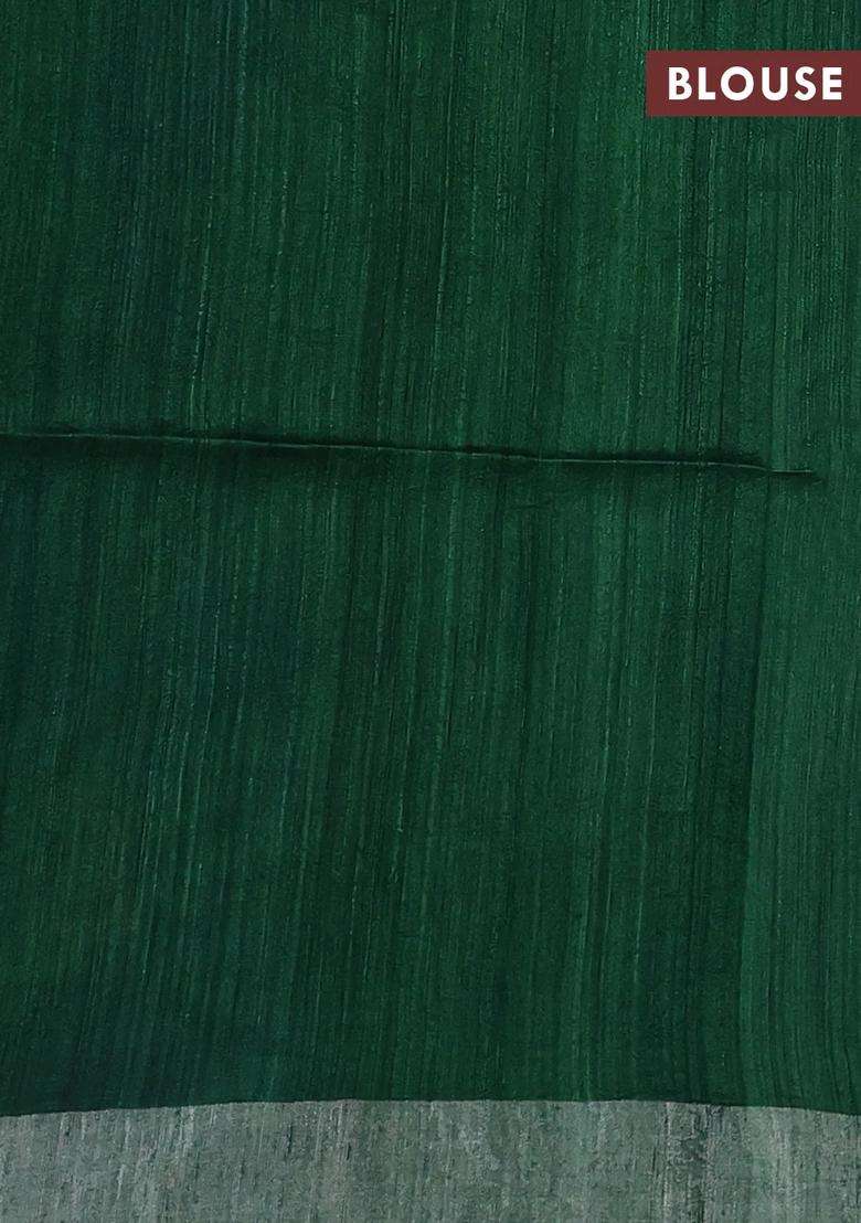 Bottle Green Matka Tussar Silk Buttas Saree With Buttas And Brocade Design For Women - Indya