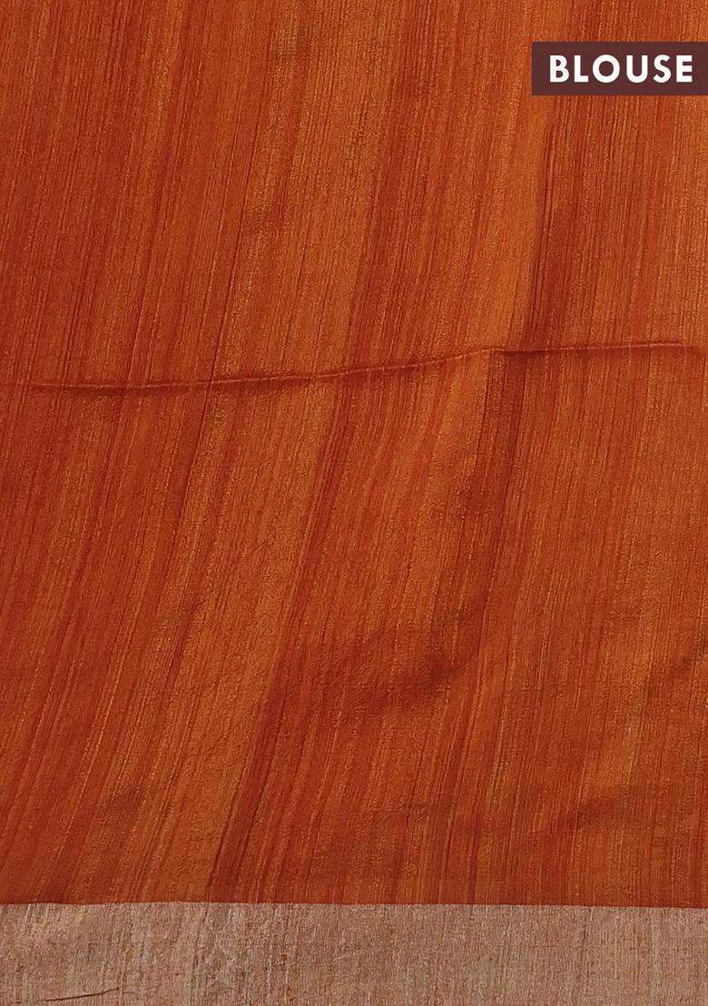 Rustic Orange Matka Tussar Silk Buttas Saree With Buttas And Brocade Design For Women - Indya