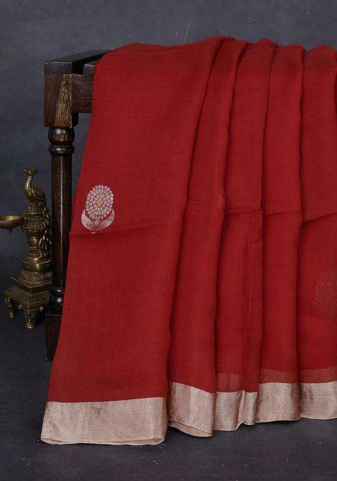 Rustic Orange Matka Tussar Silk Buttas Saree With Buttas And Brocade Design For Women