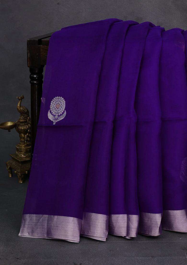 Purple Matka Tussar Silk Buttas Saree With Buttas And Brocade Design For Women - Indya