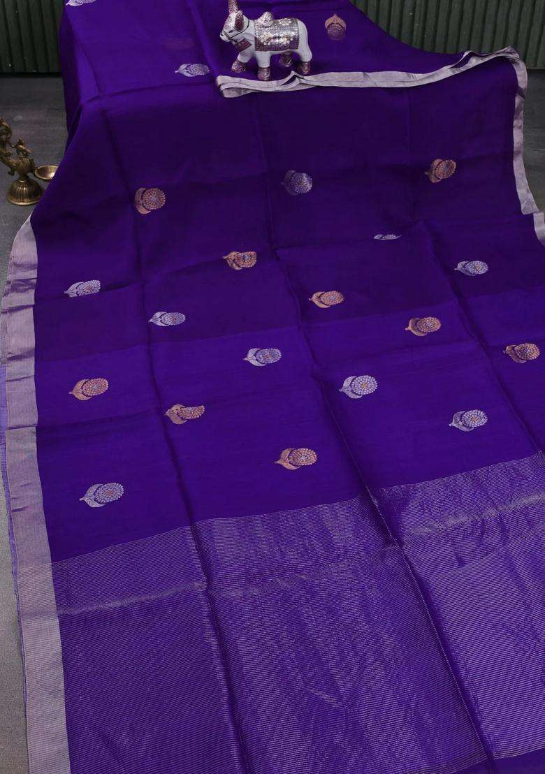 Purple Matka Tussar Silk Buttas Saree With Buttas And Brocade Design For Women - Indya