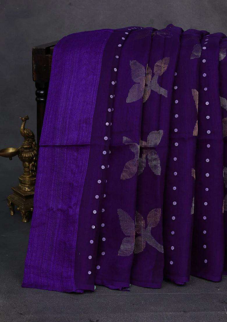 Purple Matka Tussar Partly Silk Sequences Saree With Traditional Woven Design For Women - Indya