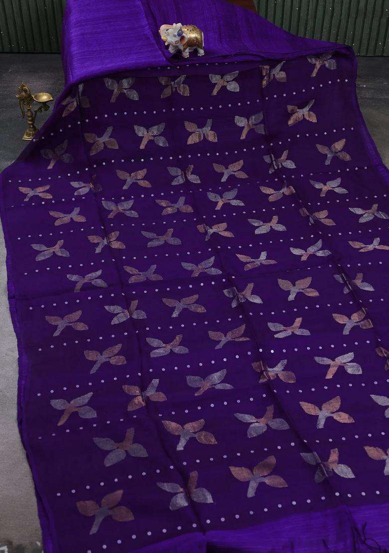 Purple Matka Tussar Partly Silk Sequences Saree With Traditional Woven Design For Women - Indya