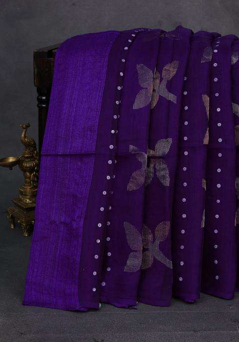 Purple Matka Tussar Partly Silk Sequences Saree With Traditional Woven Design For Women
